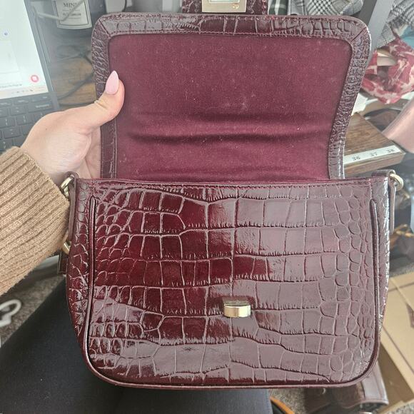 Paradox Maroon Red Croc Embossed Leather Shoulder Bag Purse Minimalist Classic - Picture 4 of 10